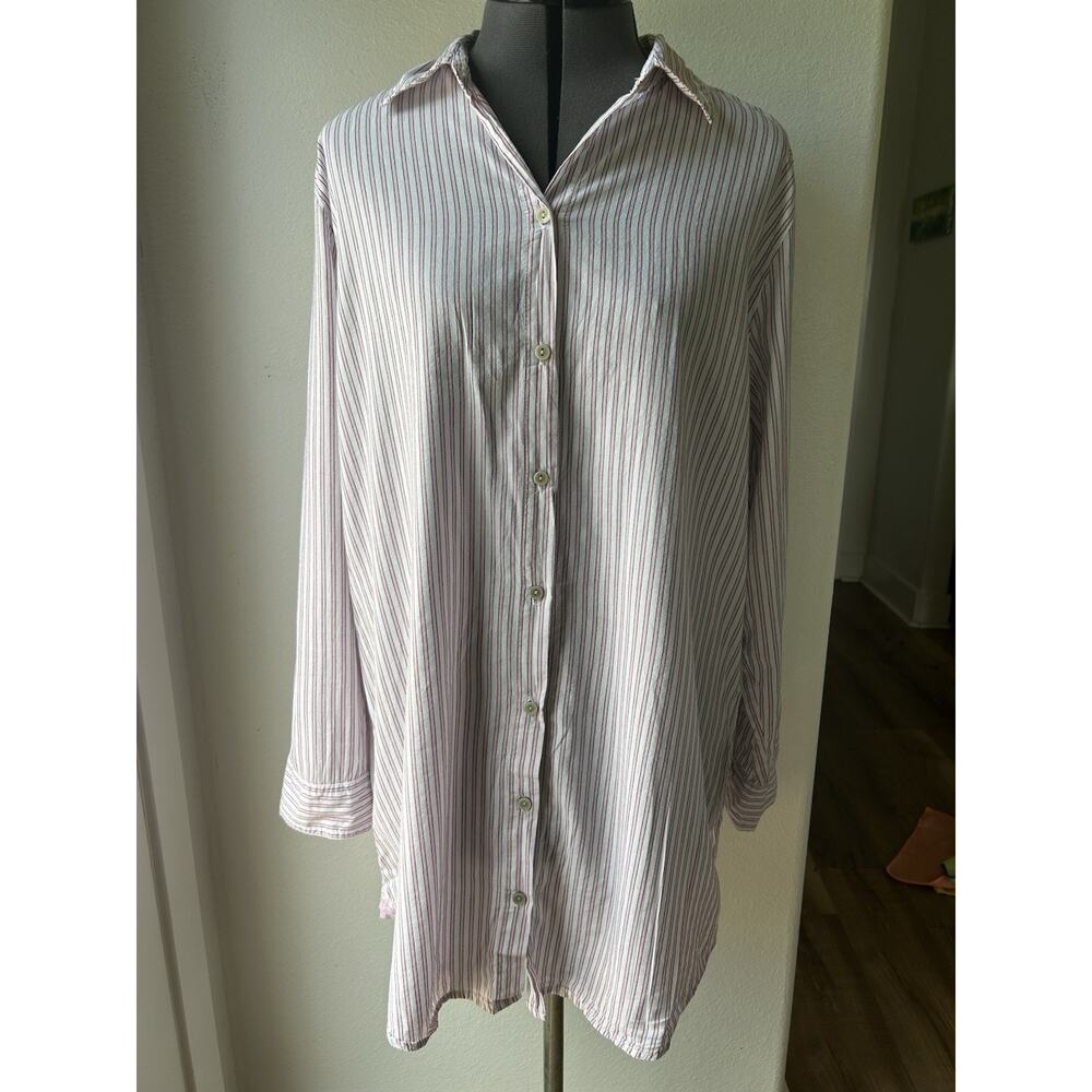 Victoria’s Secret Long Sleep Pajama Shirt Dress Pink Stripe Lg %100 Cotton